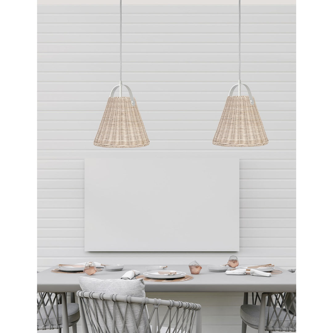 1 Light Incandescent Pendant Matte White With Wicker Shade