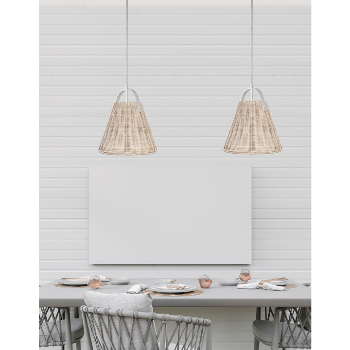 1 Light Incandescent Pendant Matte White With Wicker Shade