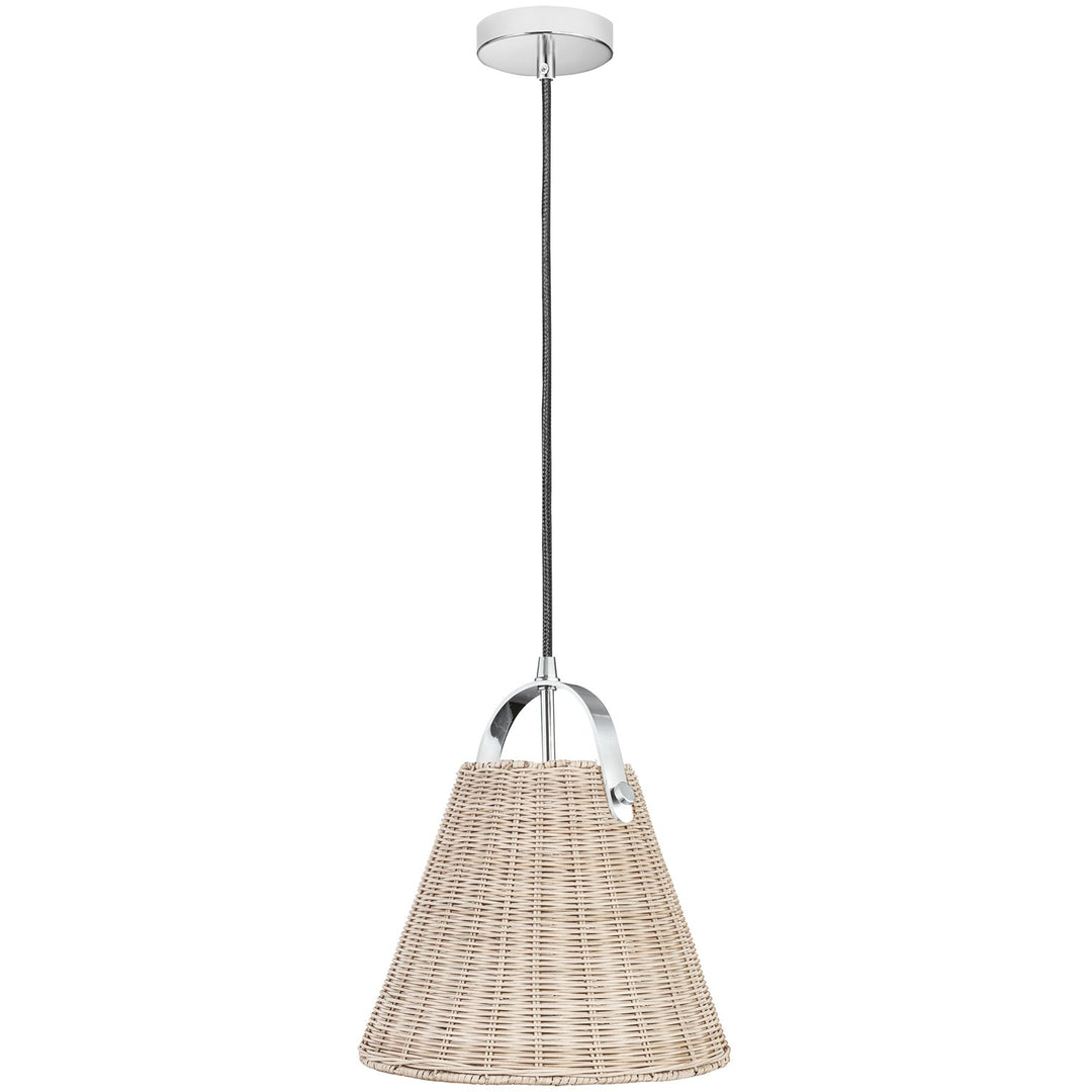 1 Light Incandescent Pendant Polished Chrome With Wicker Shade by Dainolite