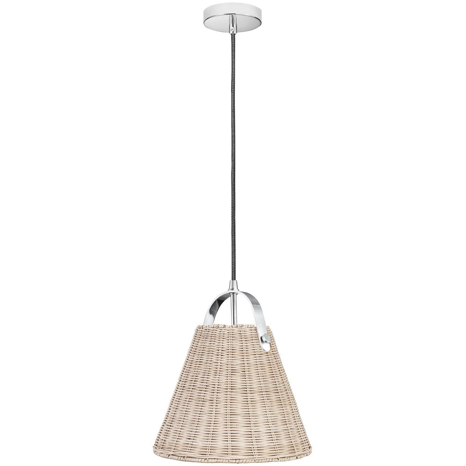 1 Light Incandescent Pendant Polished Chrome With Wicker Shade by Dainolite