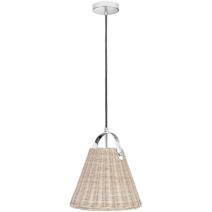 1 Light Incandescent Pendant Polished Chrome With Wicker Shade by Dainolite