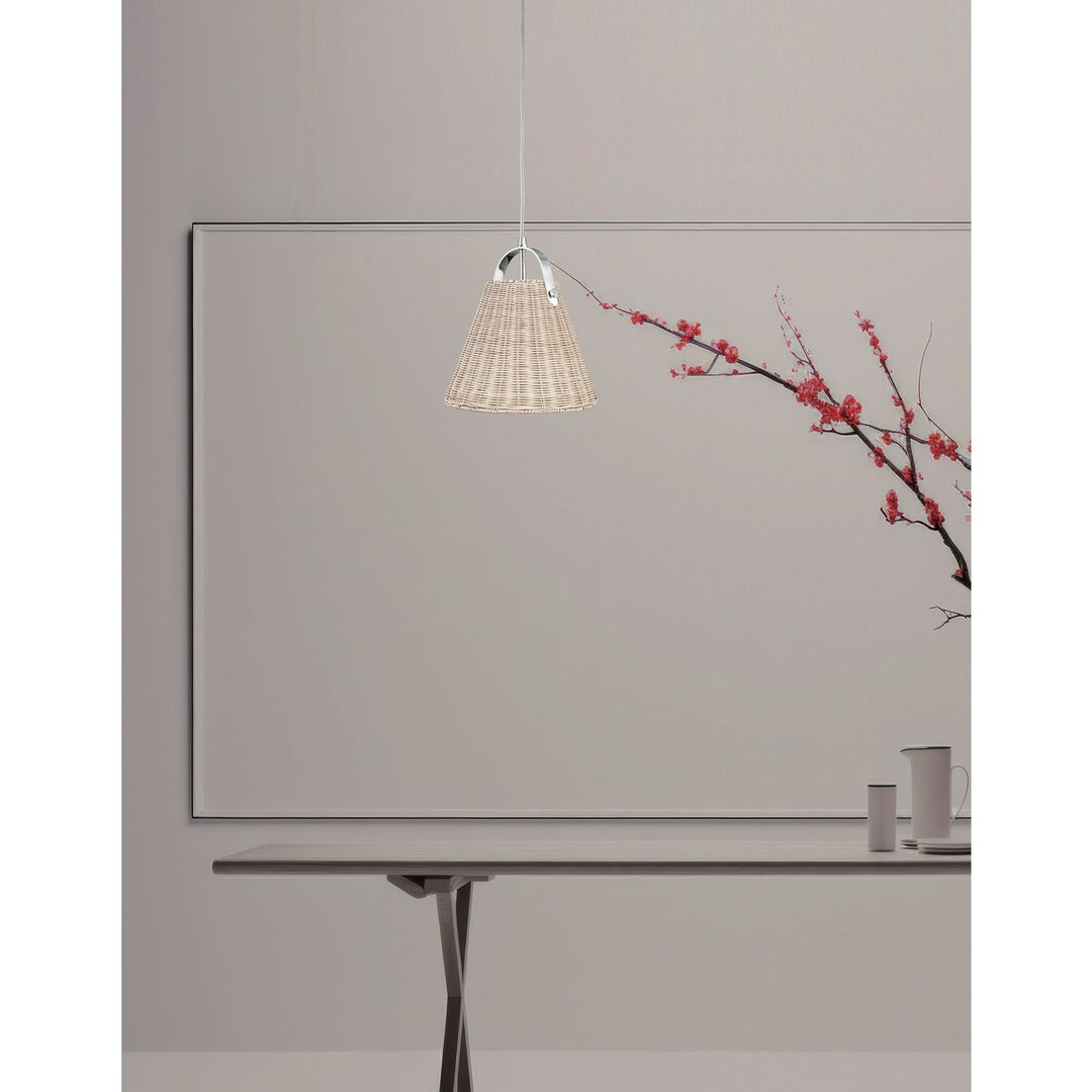 1 Light Incandescent Pendant Polished Chrome With Wicker Shade