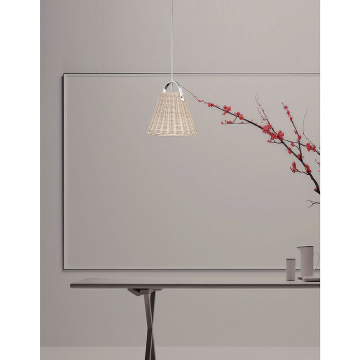 1 Light Incandescent Pendant Polished Chrome With Wicker Shade