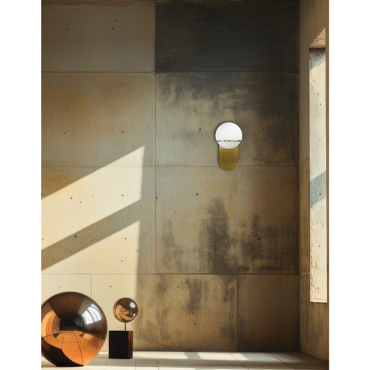 1 Light Halogen Wall Satin Chrome Aged Brass With White Glass