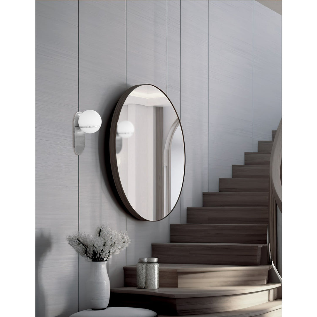 1 Light Halogen Wall Satin Chrome Polished Chrome With White Glass