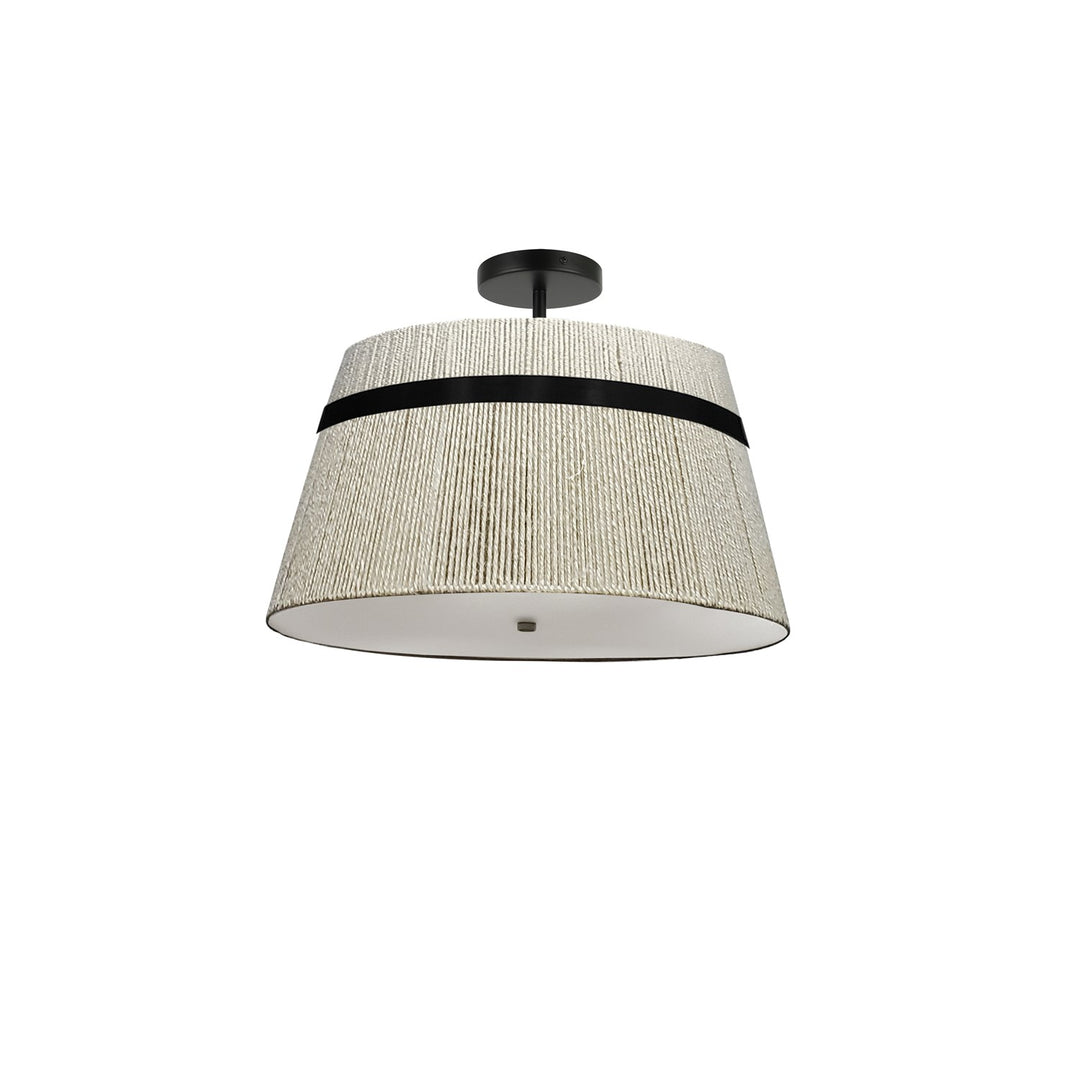 3 Light Semi-Flush Mount In Matte Black W/ Natural String Shade by Dainolite