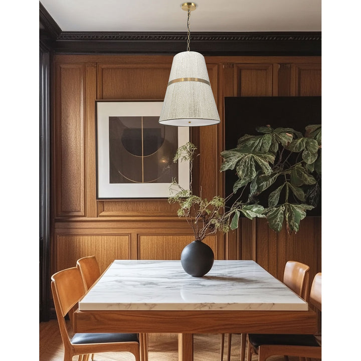 3 Light Pendant In Aged Brass W/ Natural String Shade