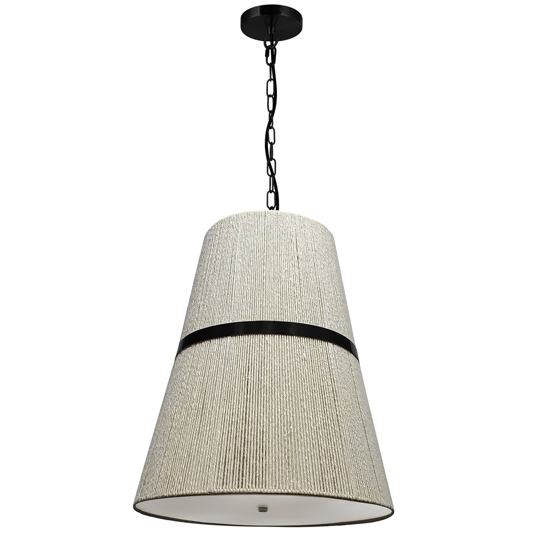 3 Light Pendant In Matte Black W/ Natural String Shade by Dainolite