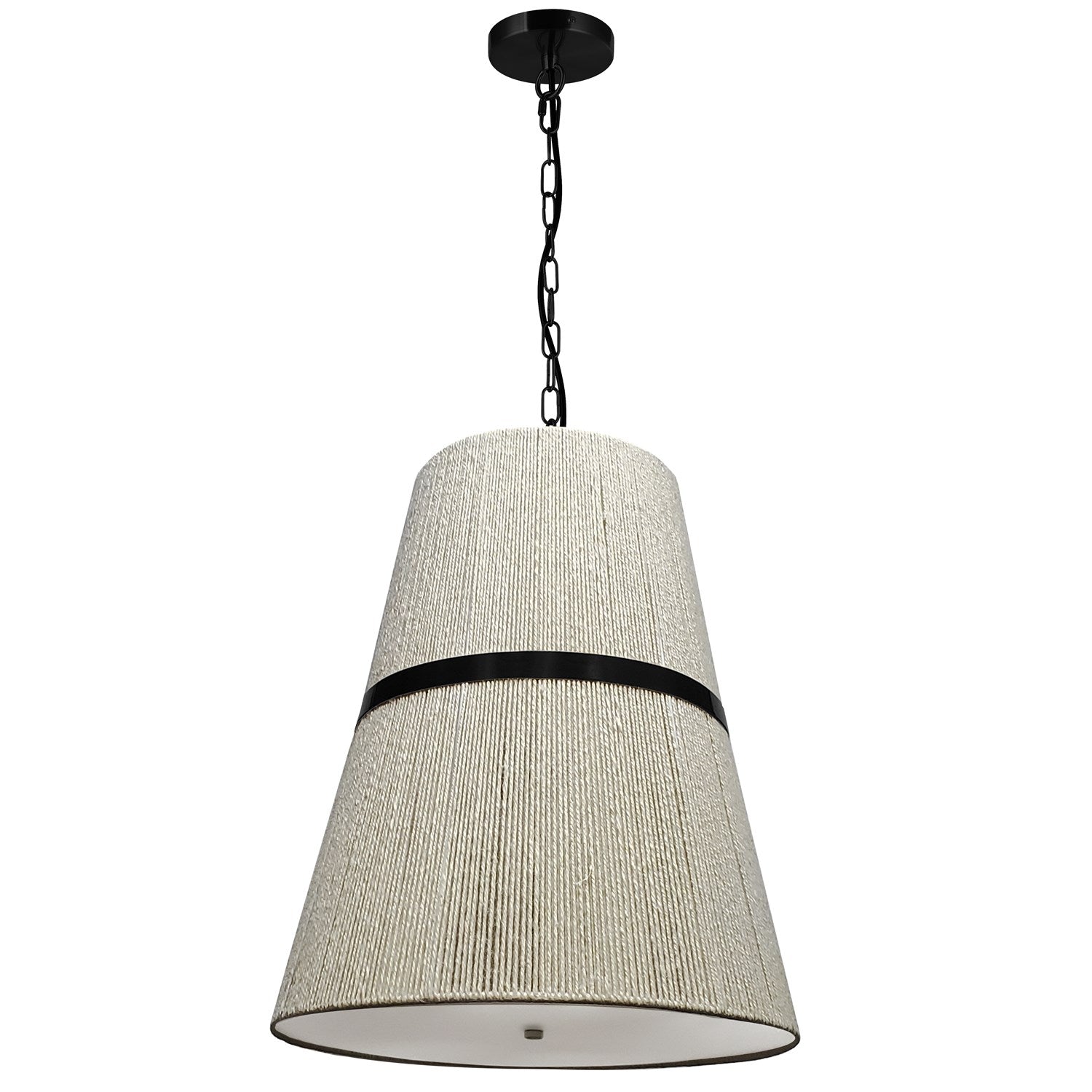 3 Light Pendant In Matte Black W/ Natural String Shade by Dainolite