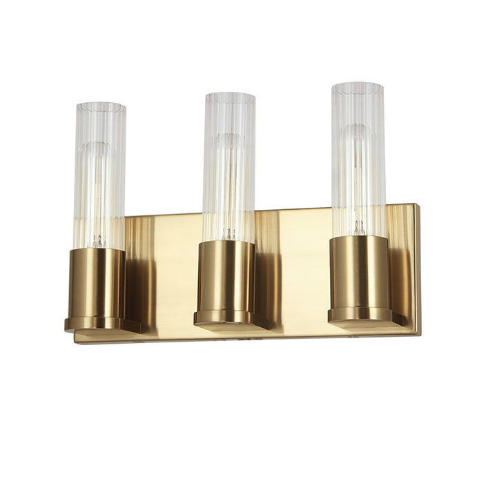 3 Light Incandescent Vanity, Aged Brass W/ Clear Fluted Glass by Dainolite