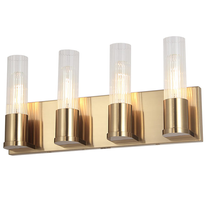 4 Light Incandescent Vanity, Aged Brass W/ Clear Fluted Glass by Dainolite