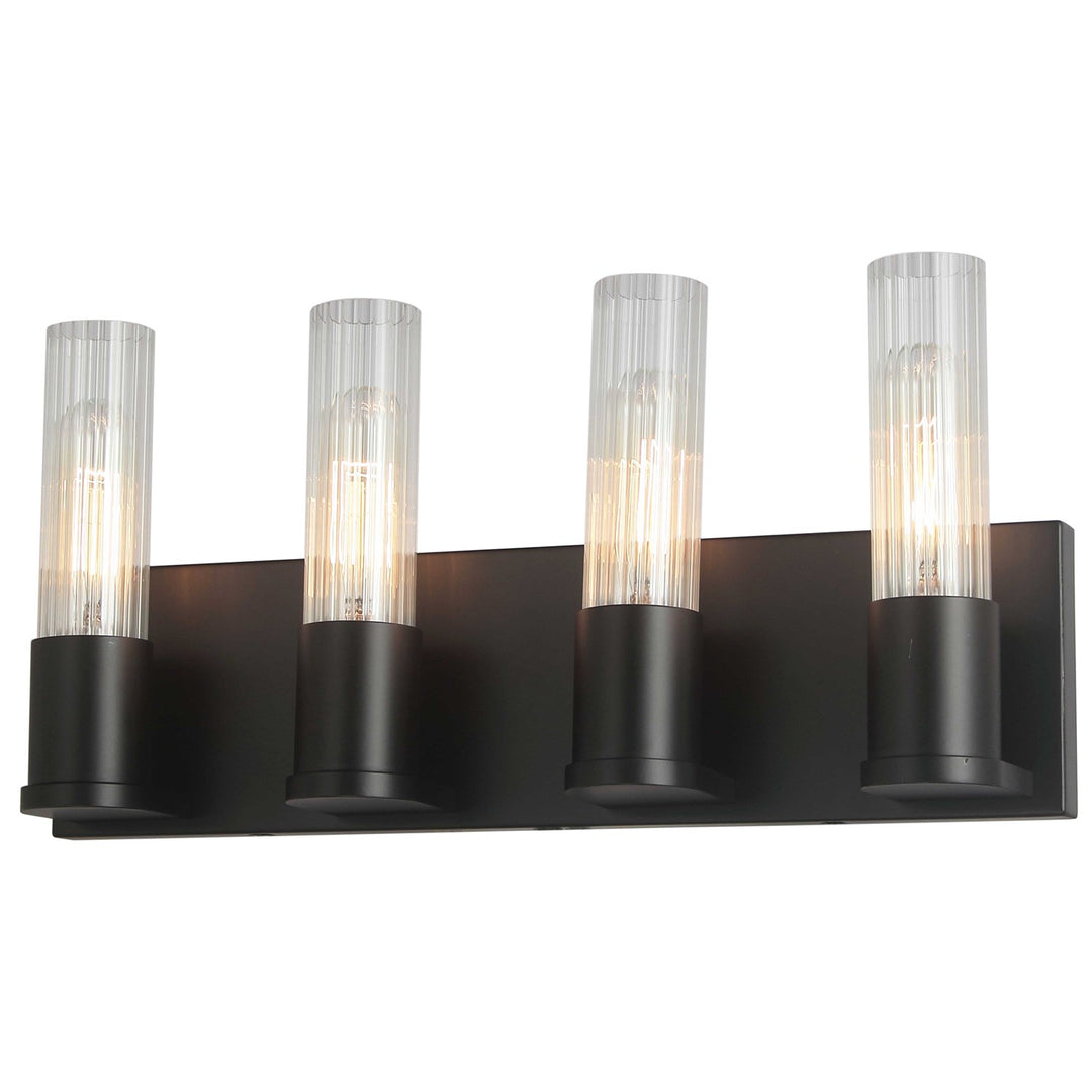 4 Light Incandescent Vanity, Matte Black W/ Clear Fluted Glass by Dainolite