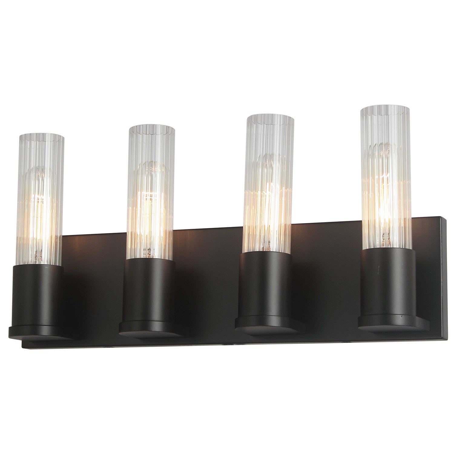 4 Light Incandescent Vanity, Matte Black W/ Clear Fluted Glass by Dainolite