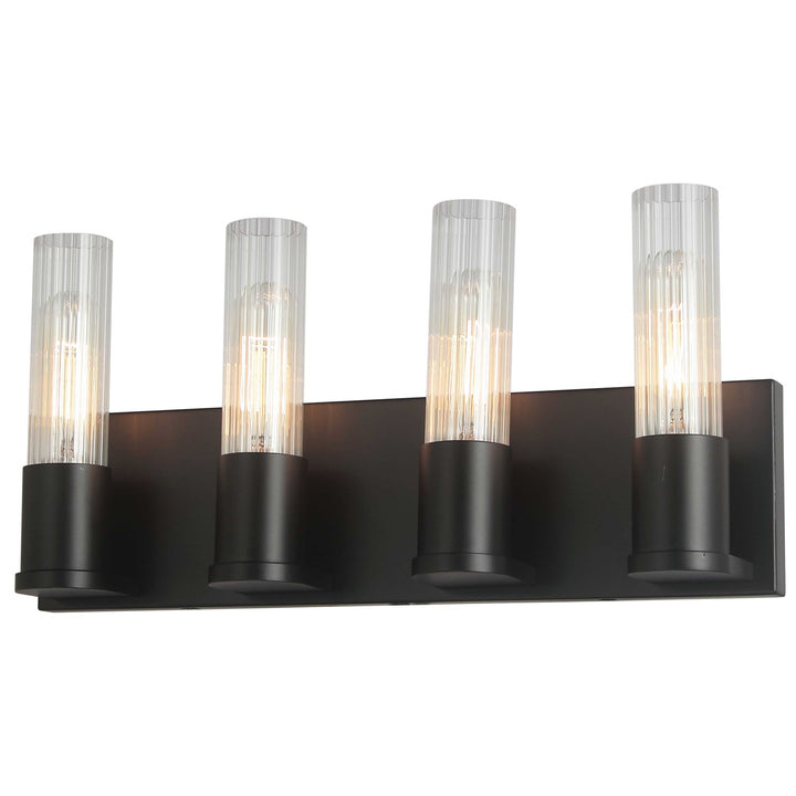 4 Light Incandescent Vanity, Matte Black W/ Clear Fluted Glass by Dainolite