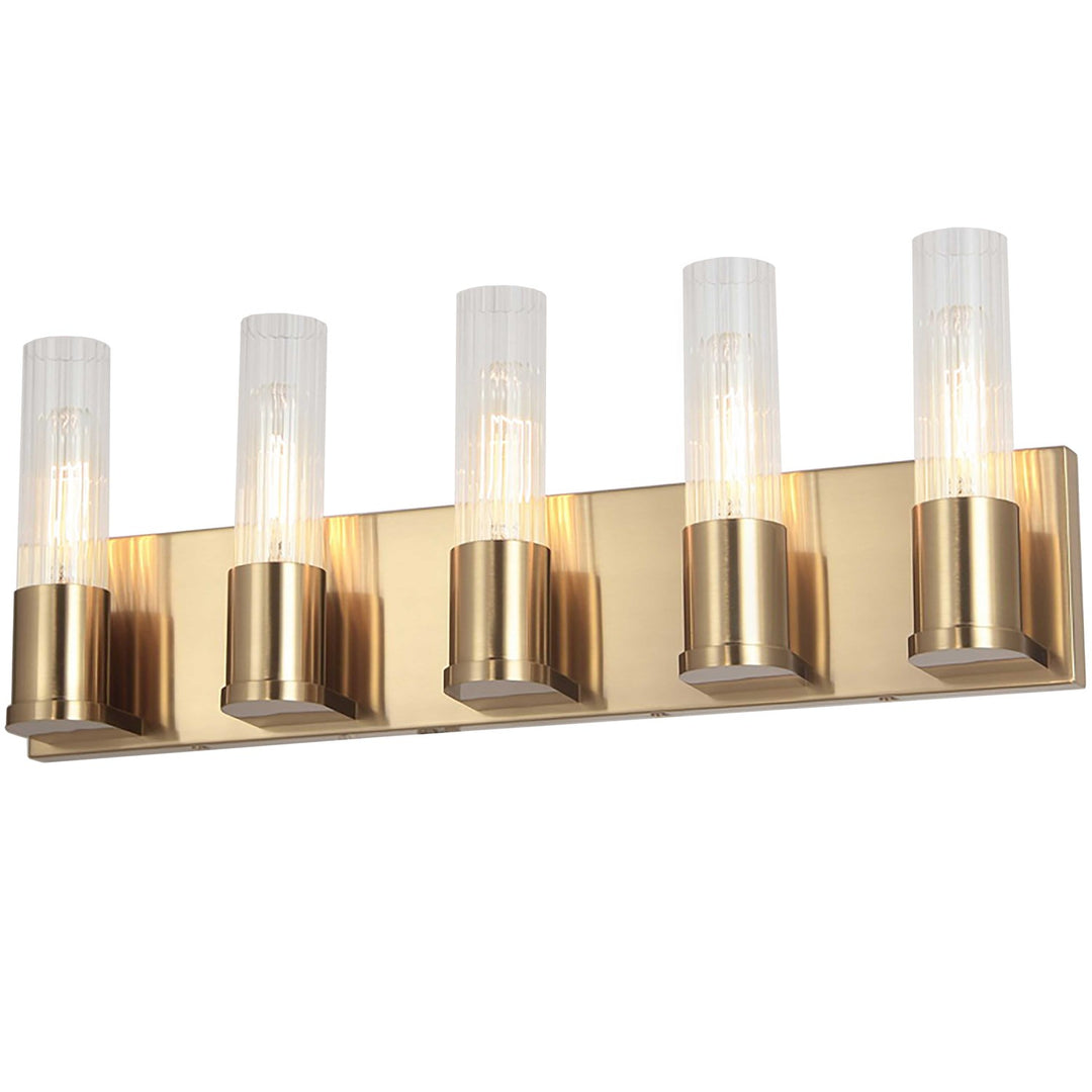 5 Light Incandescent Vanity, Aged Brass W/ Clear Fluted Glass by Dainolite