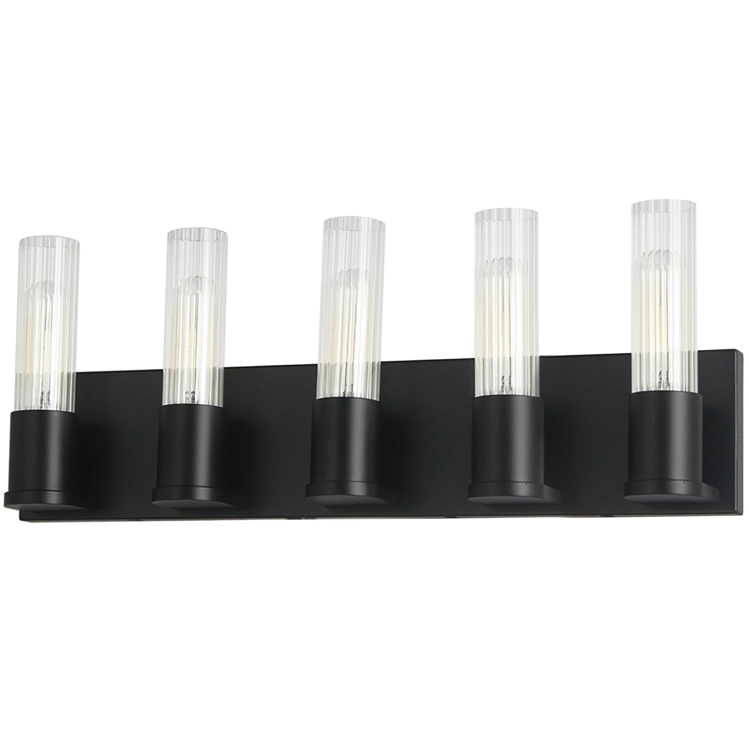 5 Light Incandescent Vanity, Matte Black W/ Clear Fluted Glass by Dainolite