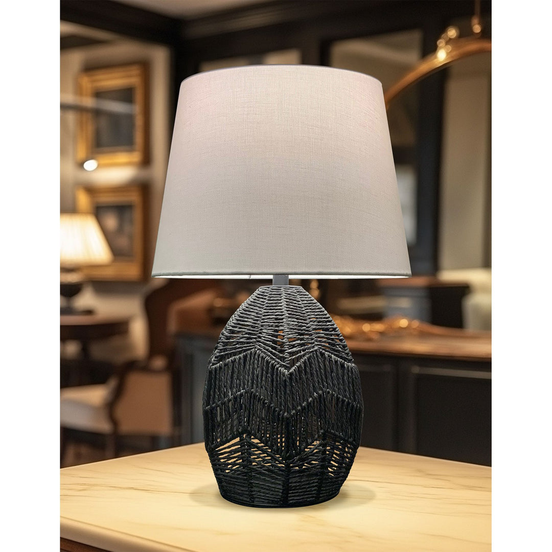 1 Light Table Lamp In Black W/ Beige Shade