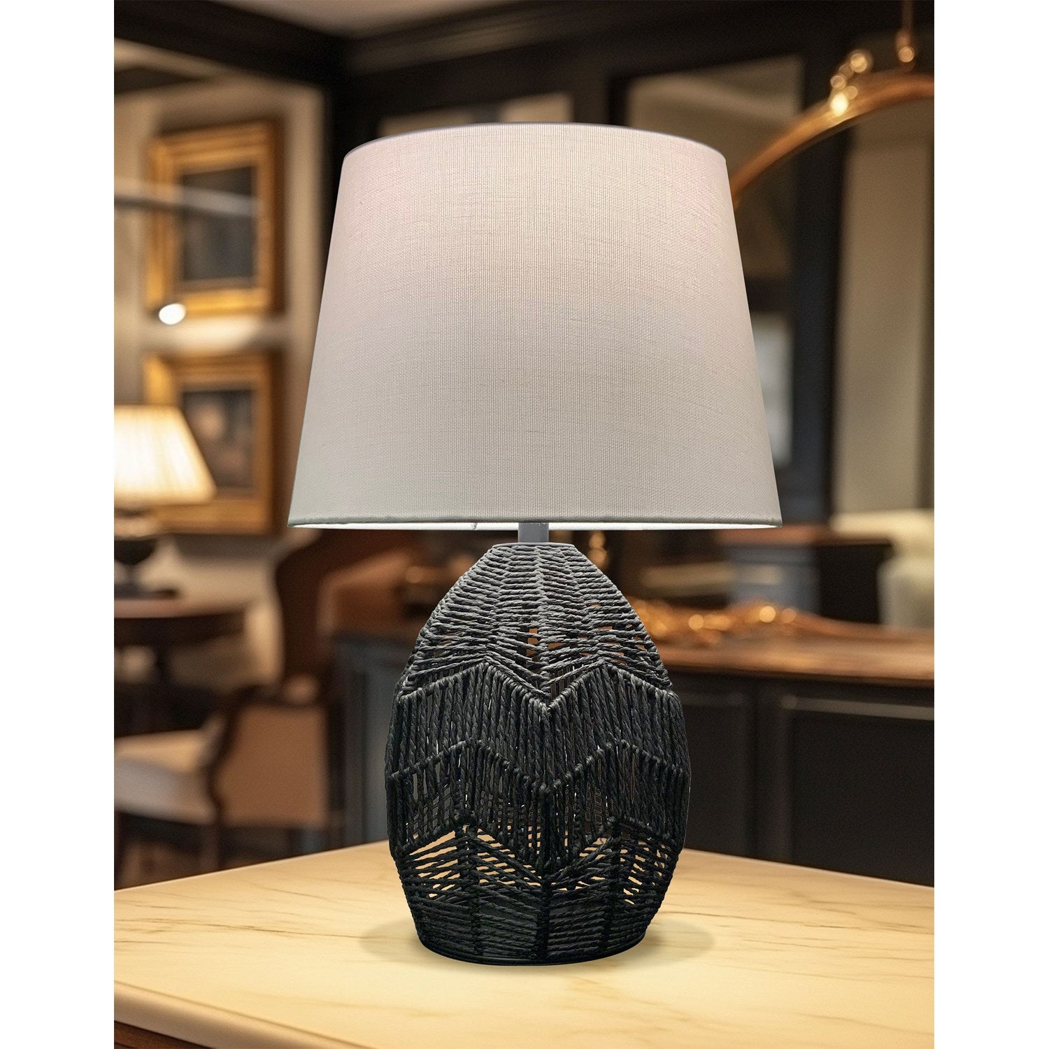 1 Light Table Lamp In Black W/ Beige Shade
