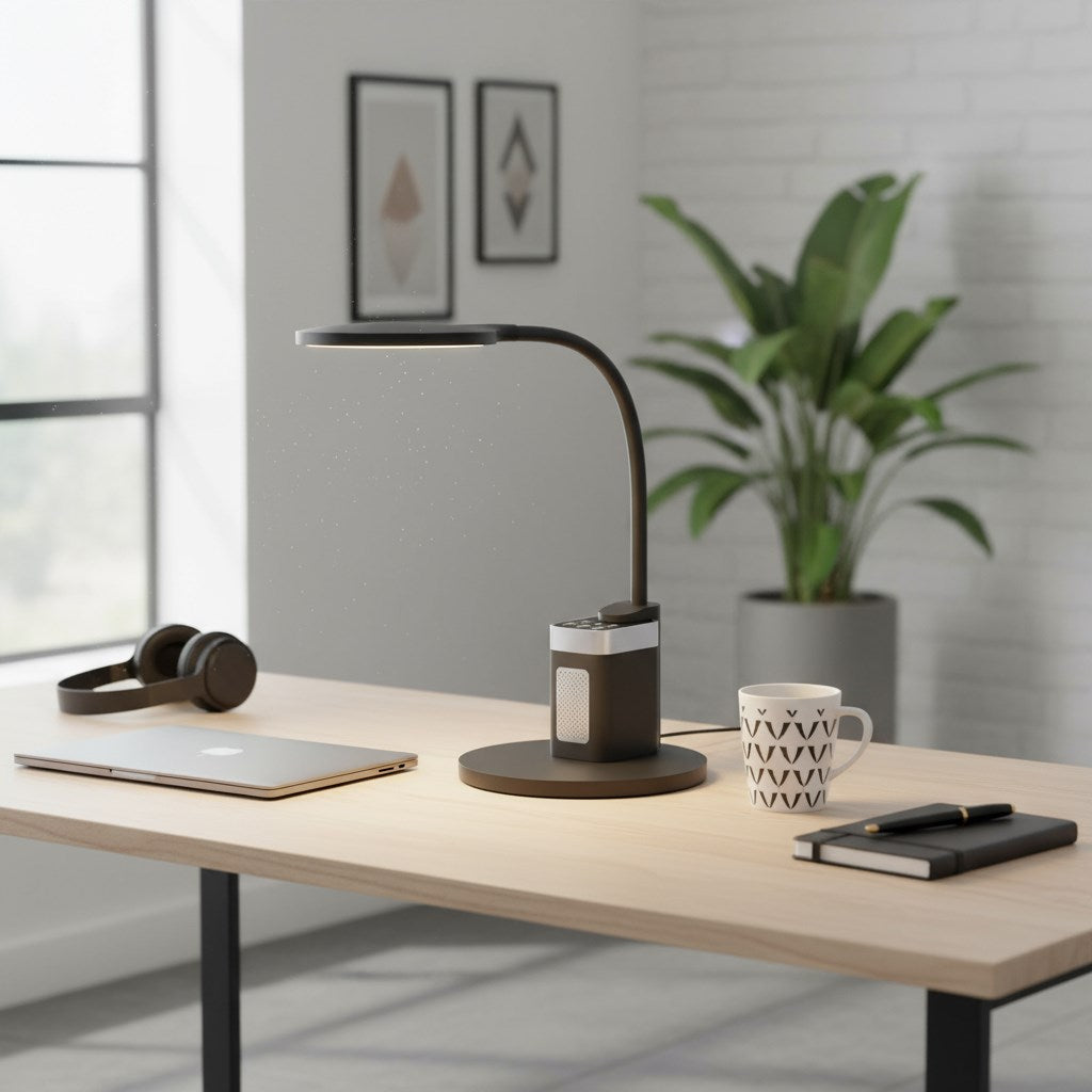 10W Table Lamp, Matte Black With Bluetooth Speaker