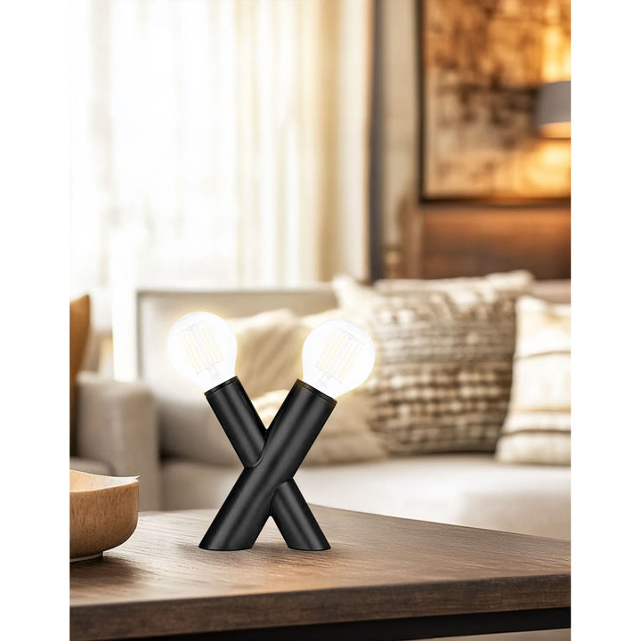 2 Light Table Lamp In Matte Black