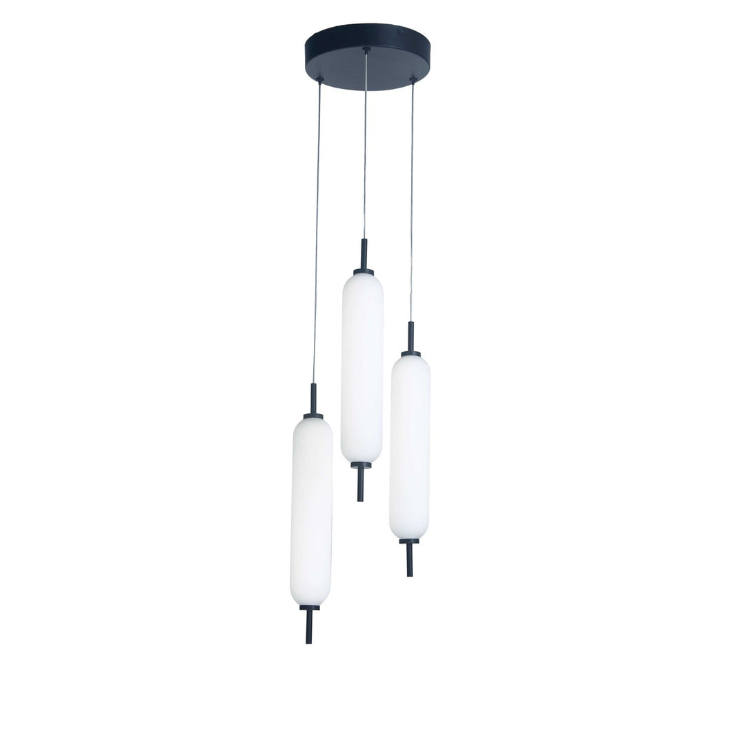 30W Matte Black Multi Light Pendant W/ White Opal Glass by Dainolite