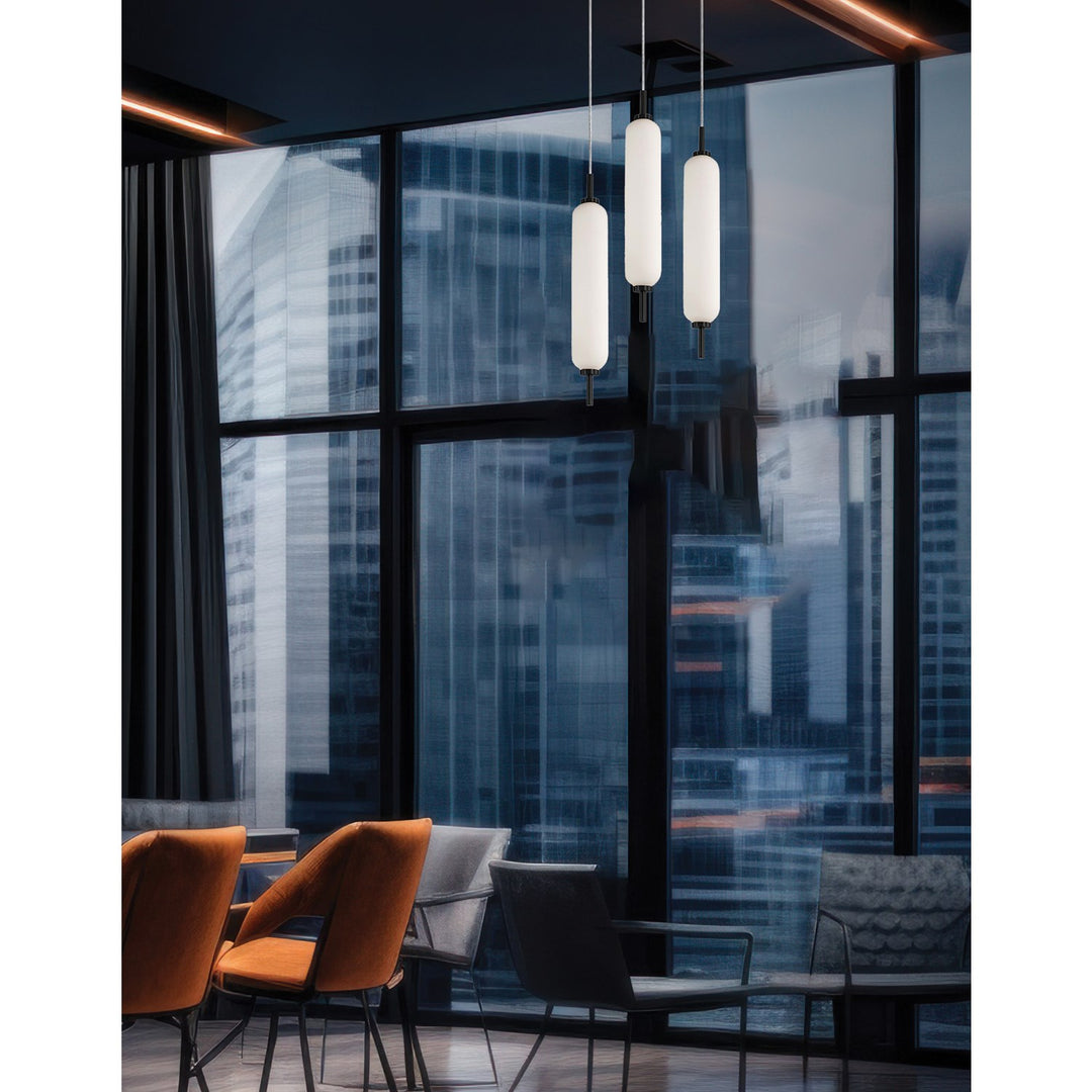 30W Matte Black Multi Light Pendant W/ White Opal Glass