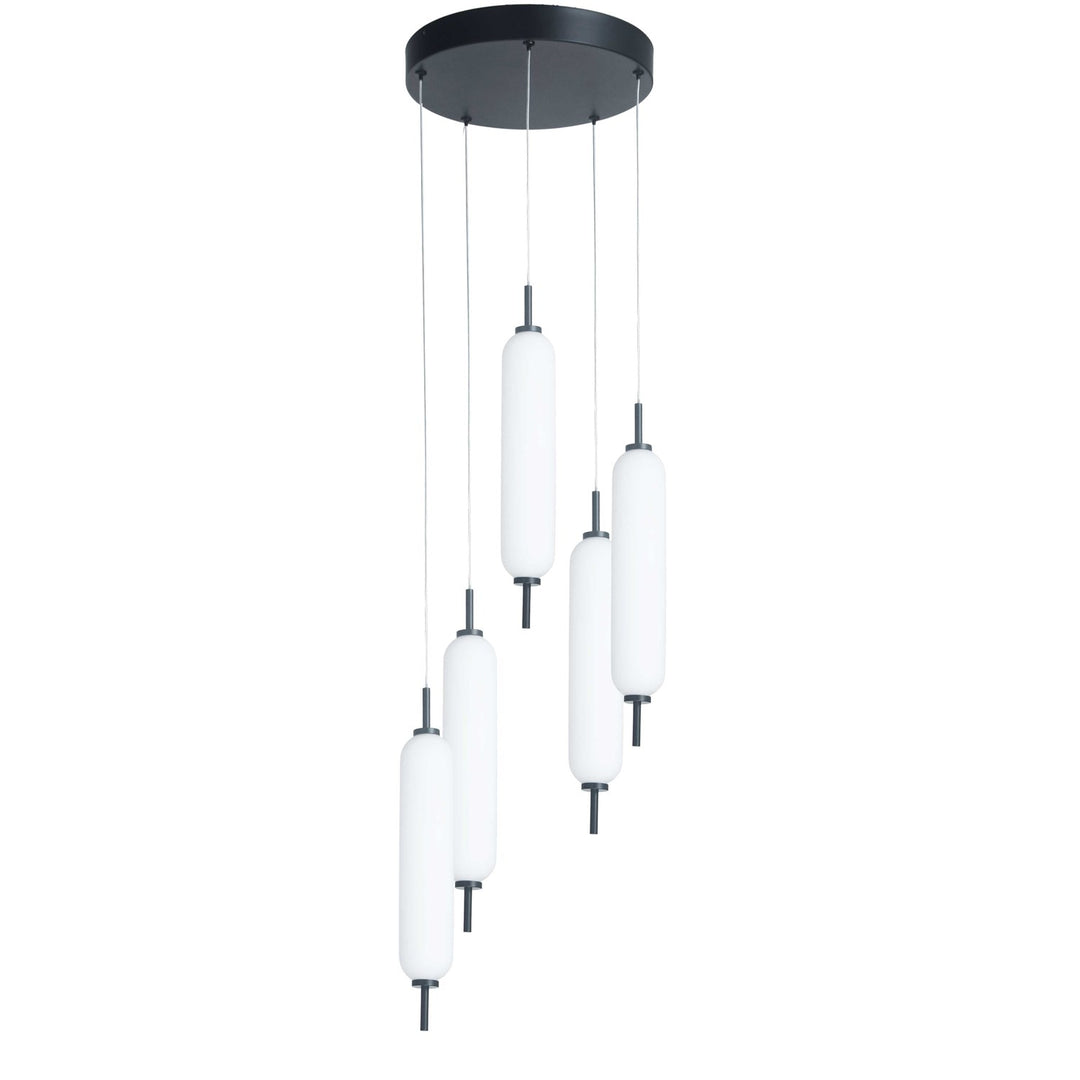 45W Matte Black Multi Light Pendant W/ White Opal Glass by Dainolite