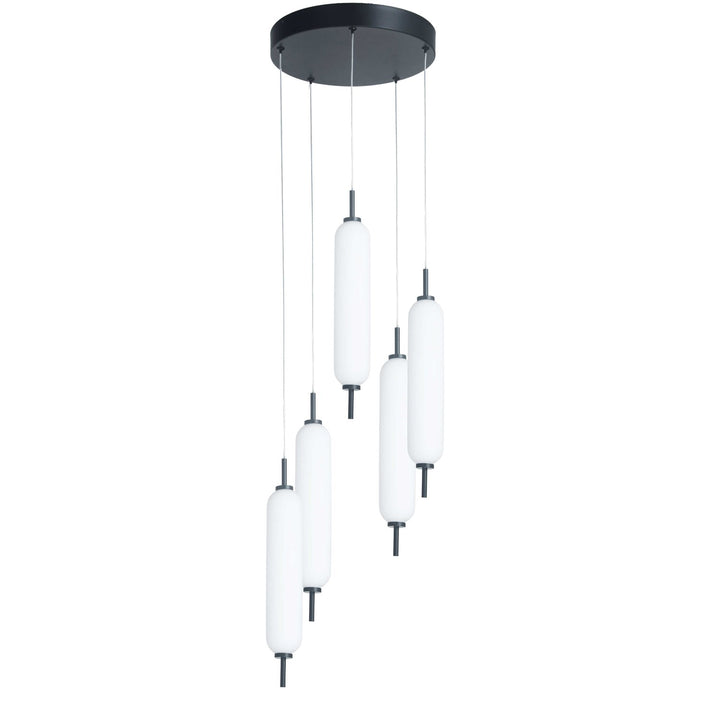 45W Matte Black Multi Light Pendant W/ White Opal Glass by Dainolite