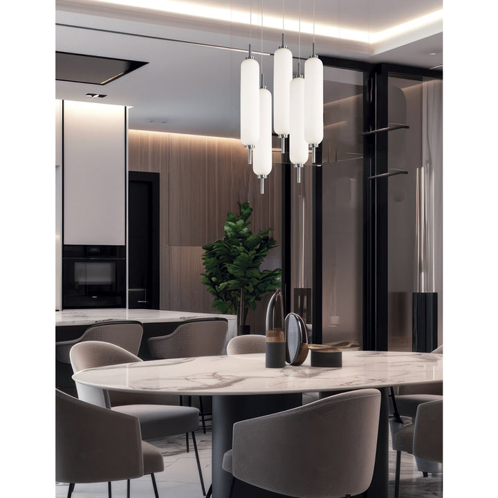 45W Polished Chrome Multi Light Pendant W/ White Opal Glass