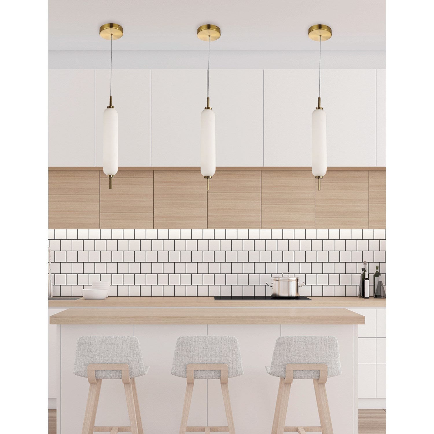 10W Pendant Aged Brass With White Opal Glass
