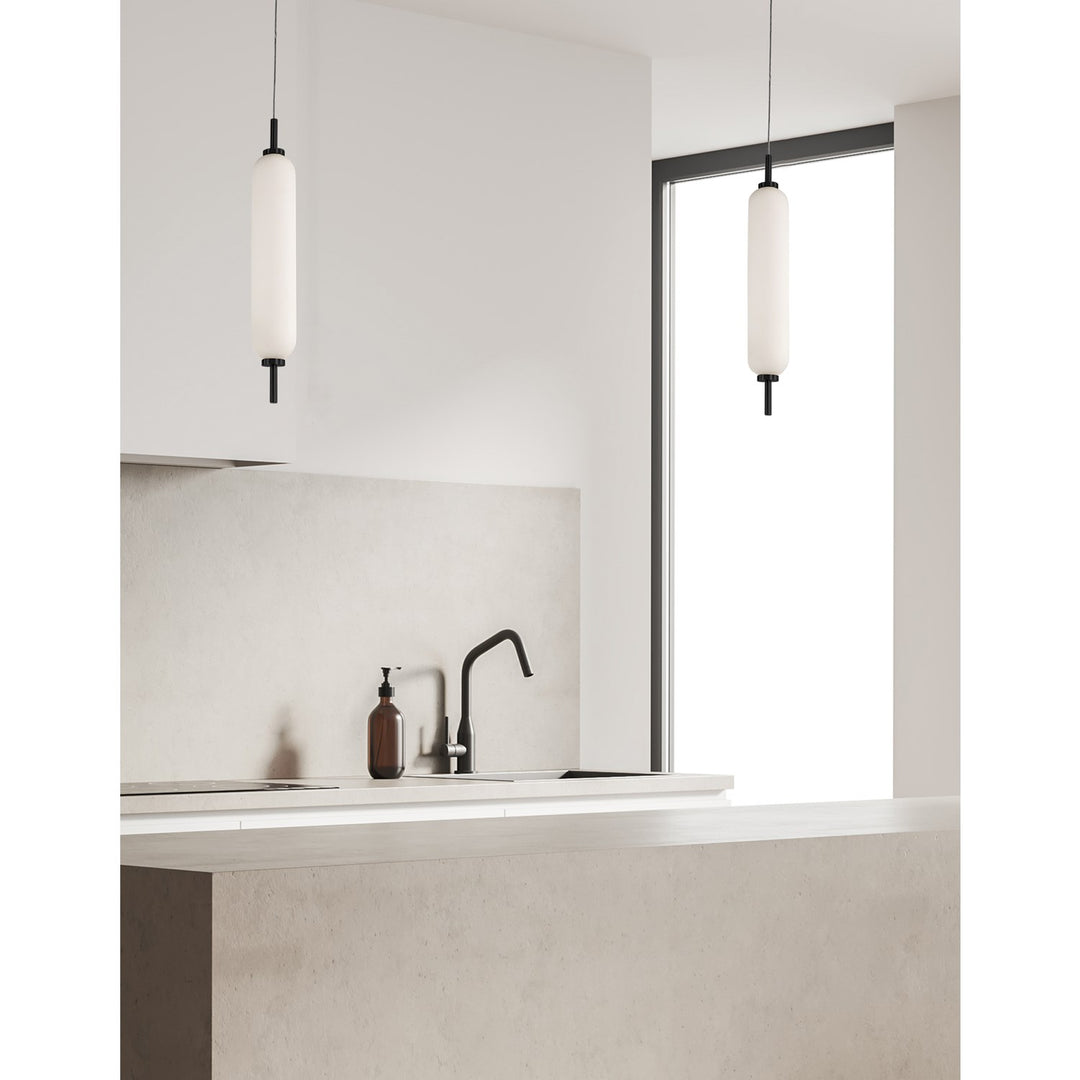 10W Pendant Matte Black With White Opal Glass