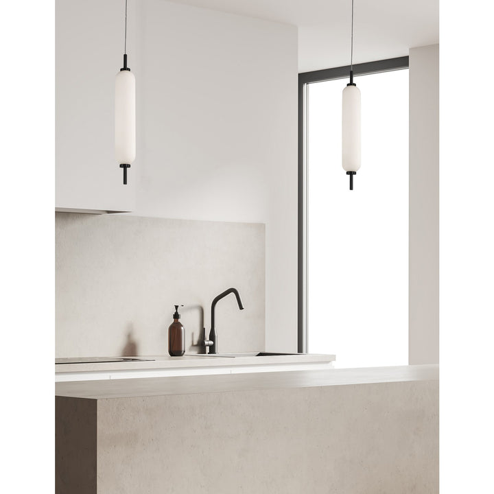 10W Pendant Matte Black With White Opal Glass