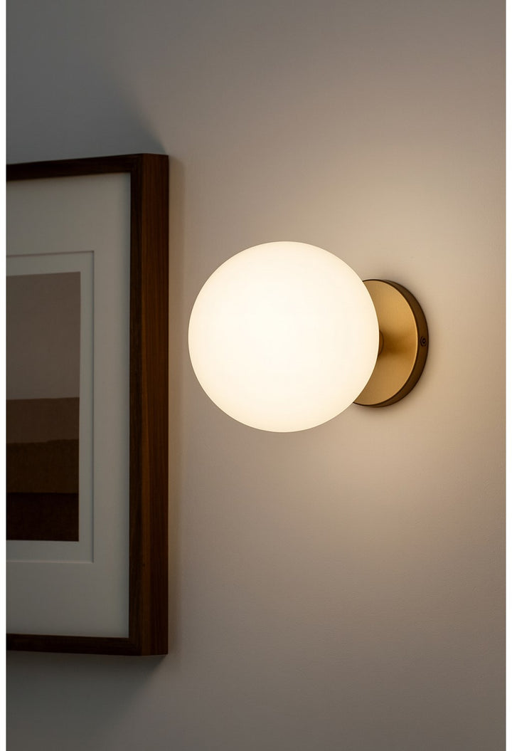 6W Wall Sconce, Aged Brass W/ Opal Glass