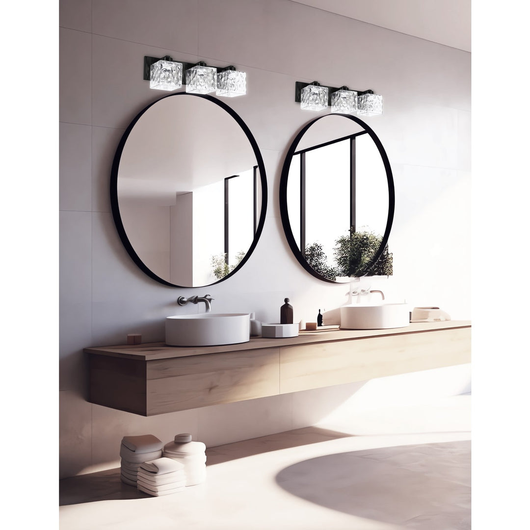 3 Light Vanity Matte Black With White Opal Glass