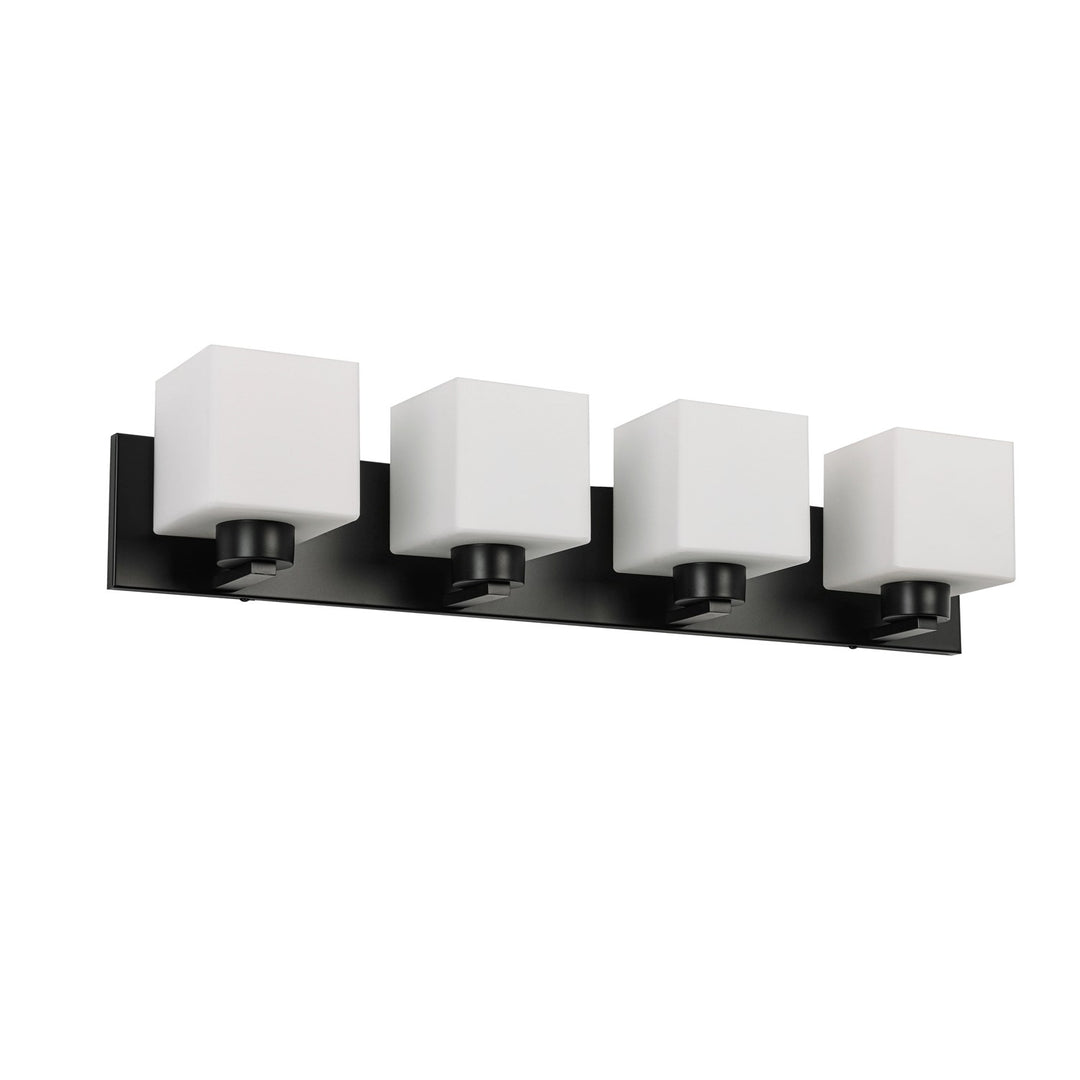 4 Light Vanity Matte Black With White Opal Glass by Dainolite