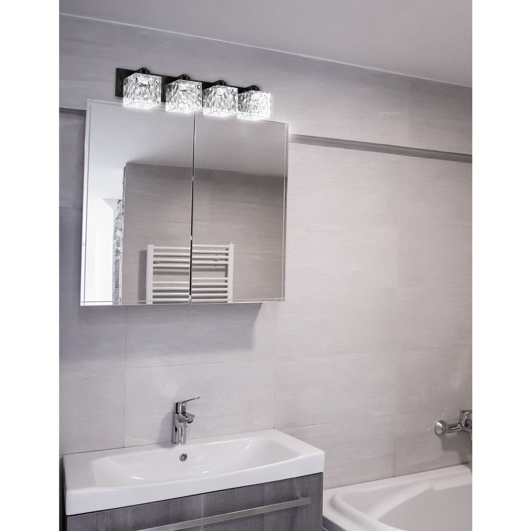4 Light Vanity Matte Black With White Opal Glass