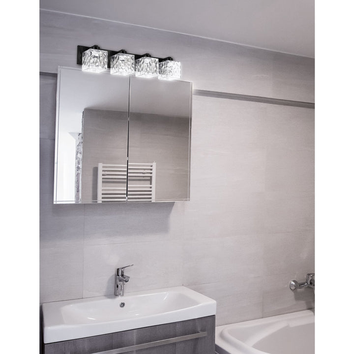 4 Light Vanity Matte Black With White Opal Glass