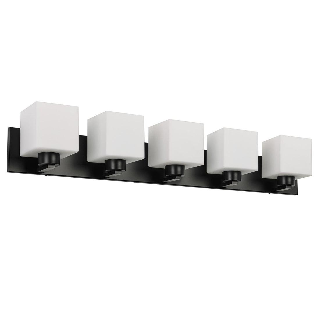 5 Light Vanity Matte Black With White Opal Glass by Dainolite