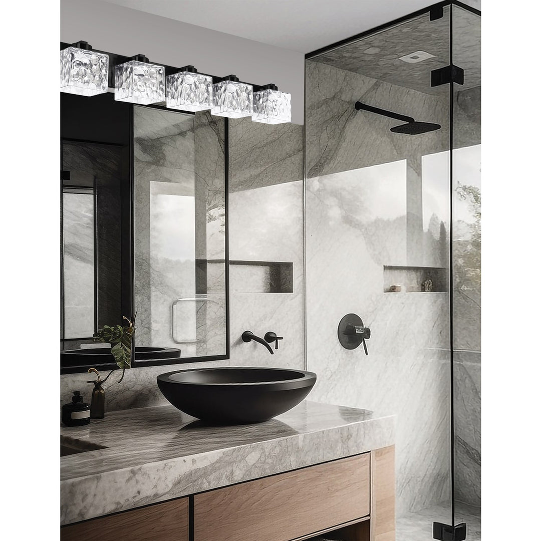 5 Light Vanity Matte Black With White Opal Glass