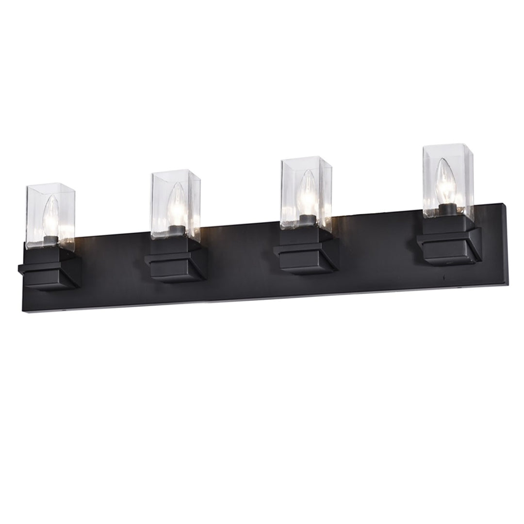 4 Light Incandescent Vanity, Matte Black W/ Clear Glass by Dainolite