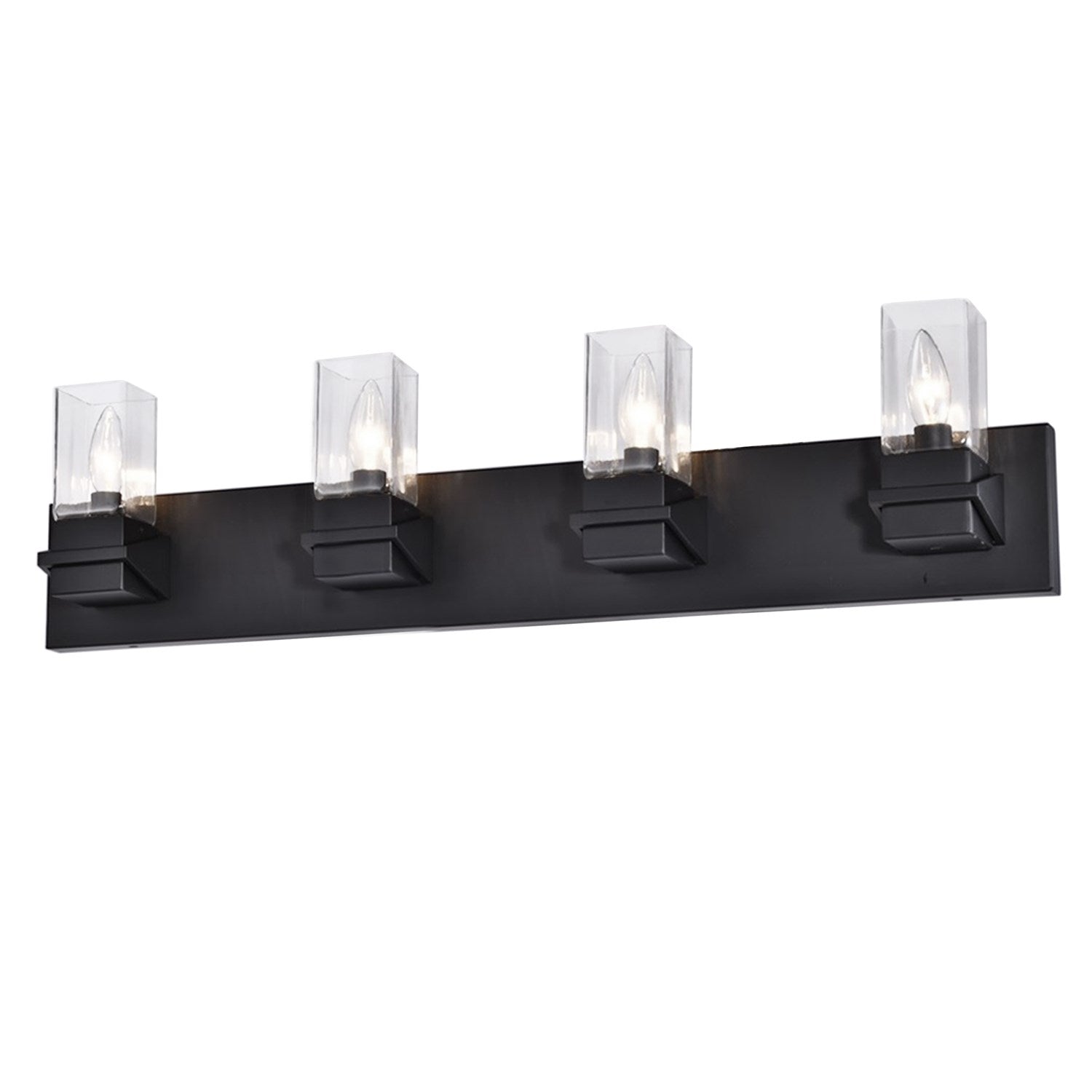 4 Light Incandescent Vanity, Matte Black W/ Clear Glass by Dainolite