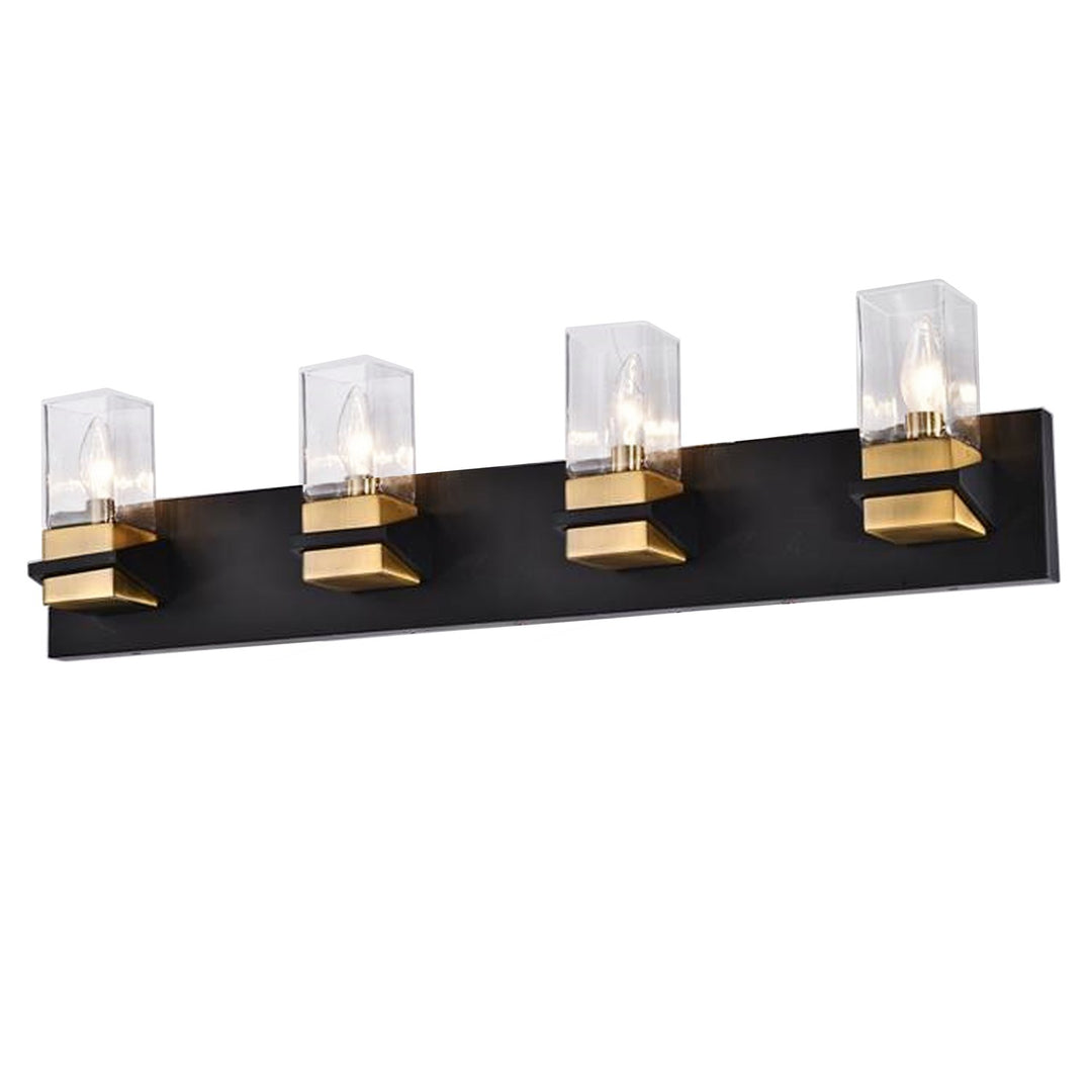 4 Light Incandescent Vanity, Matte Black W/ Clear Glass