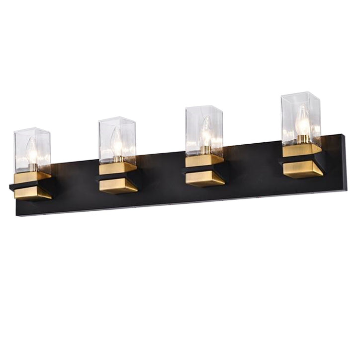 4 Light Incandescent Vanity, Matte Black W/ Clear Glass