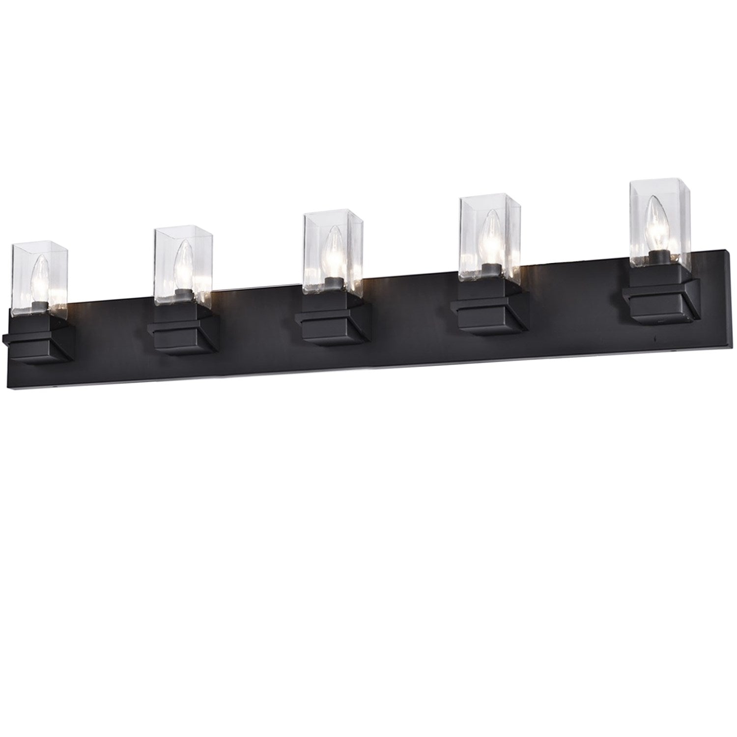 5 Light Incandescent Vanity, Matte Black W/ Clear Glass by Dainolite