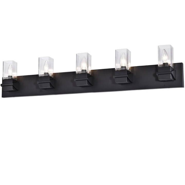 5 Light Incandescent Vanity, Matte Black W/ Clear Glass by Dainolite