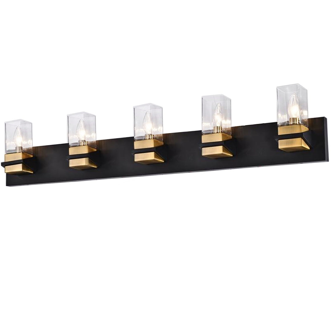 5 Light Incandescent Vanity, Matte Black W/ Clear Glass