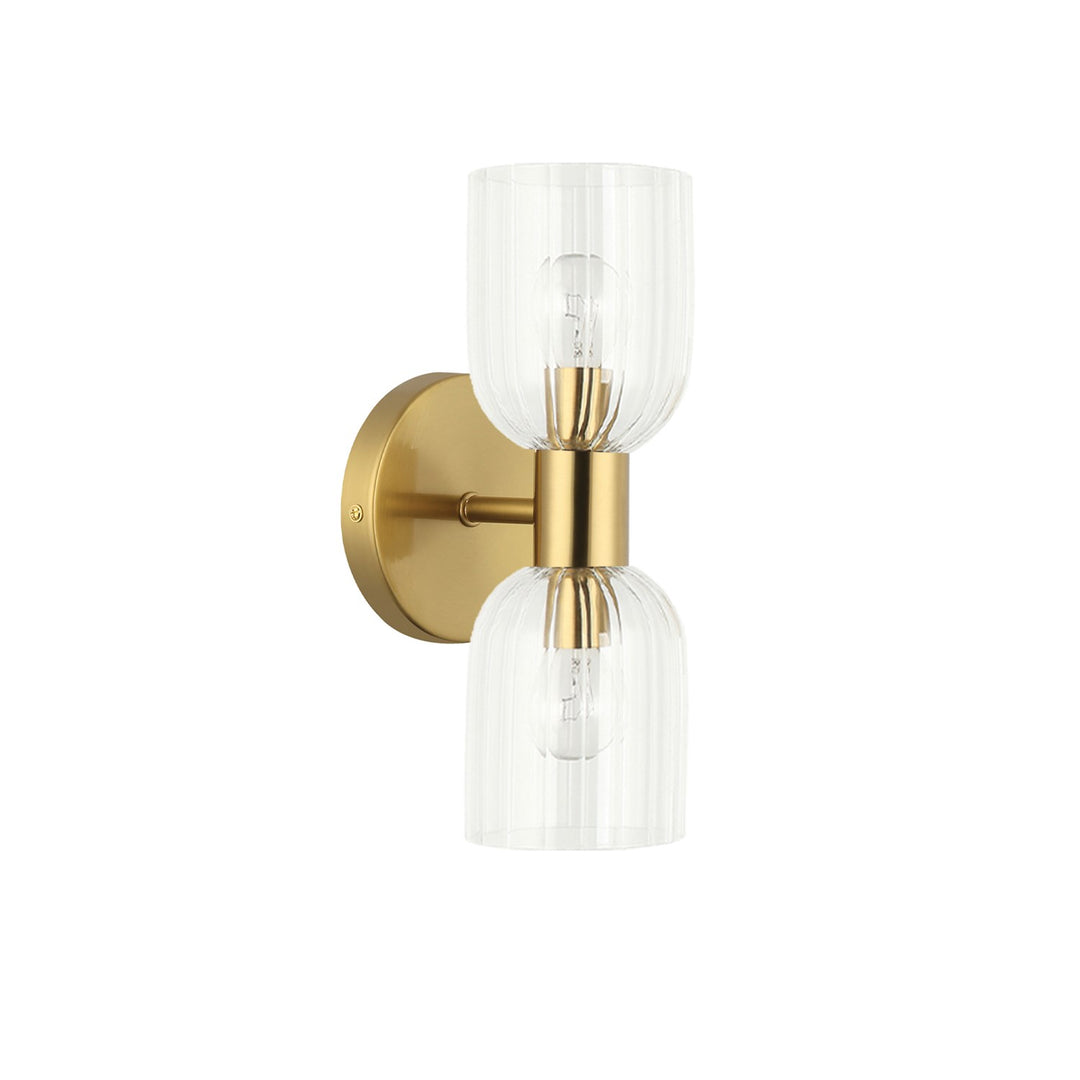 2 Light Incandescent  Wall Sconce Aged Brass W/ Clear Ribbed Glass by Dainolite