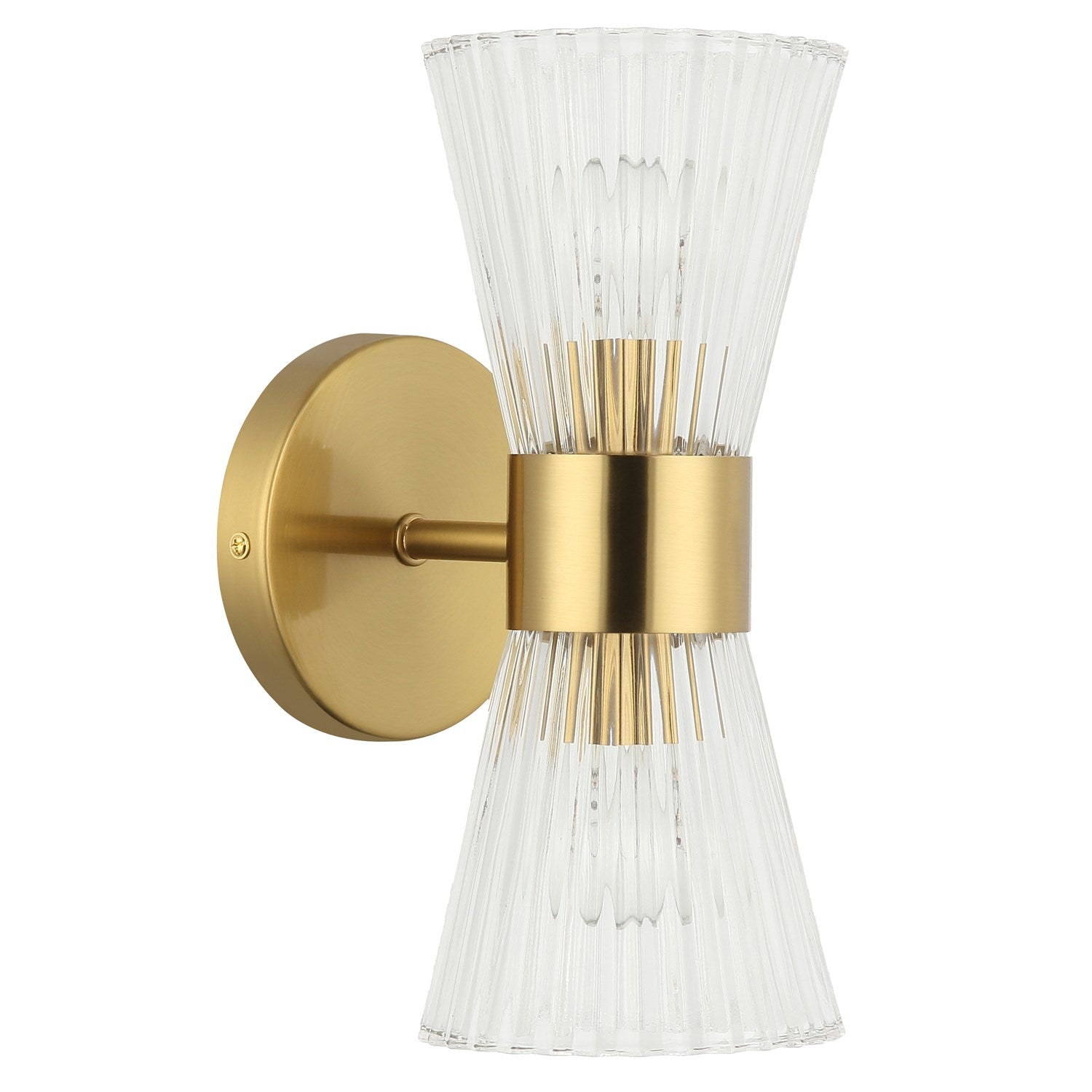 2 Light Incandescent Vanity Aged Brass With Clear Ribbed Glass by Dainolite