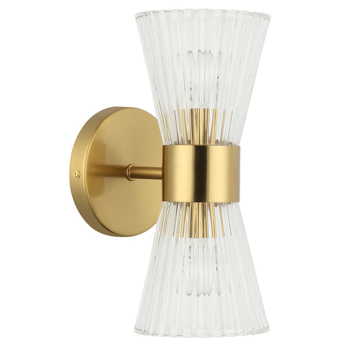 2 Light Incandescent Vanity Aged Brass With Clear Ribbed Glass by Dainolite