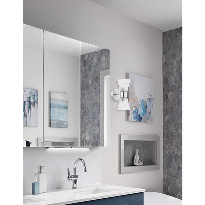 2 Light Incandescent Vanity Polished Chrome With Clear Ribbed Glass